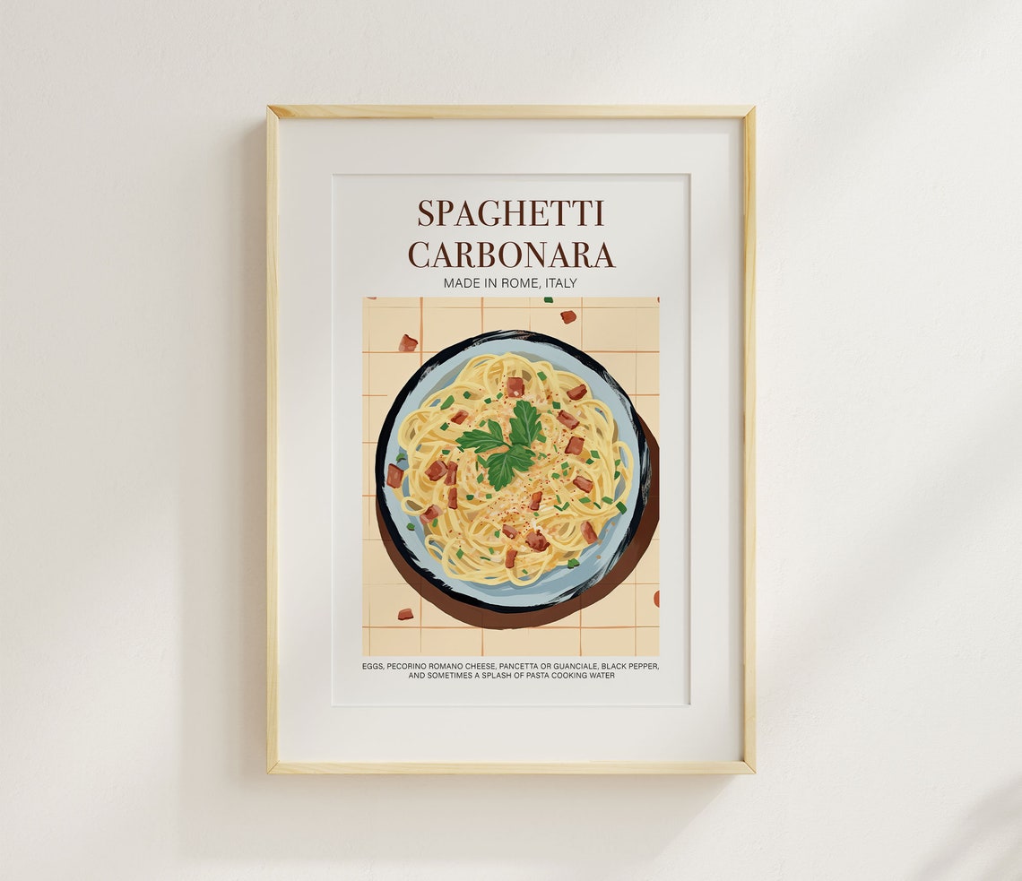 Spaghetti Carbonara Made in Rome Italy Classic Retro Kitchen Poster - Image 3