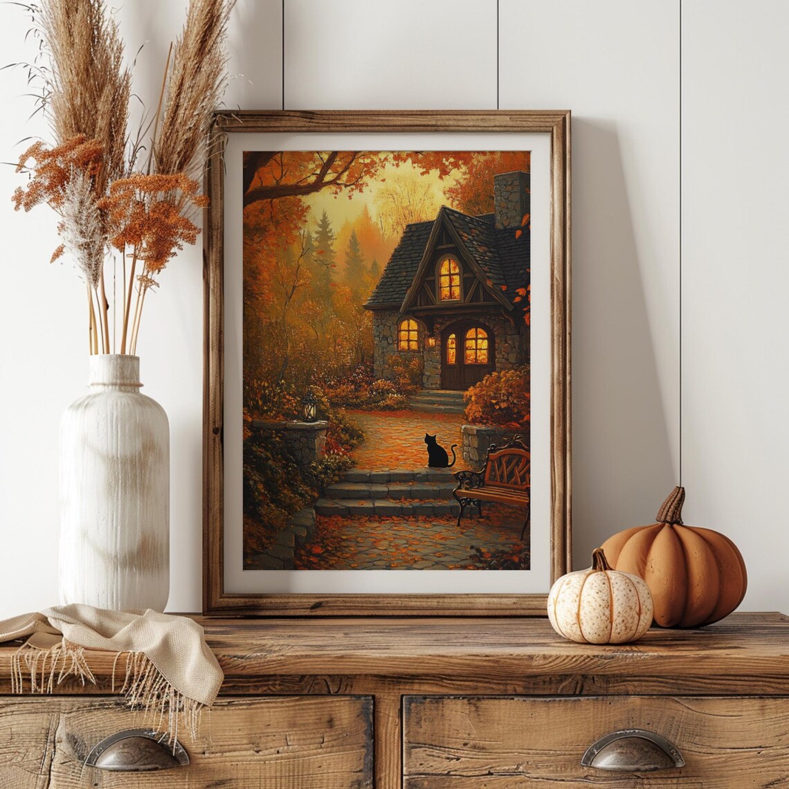 Black Cat Autumn Farmhouse Fall Art Print - Image 2