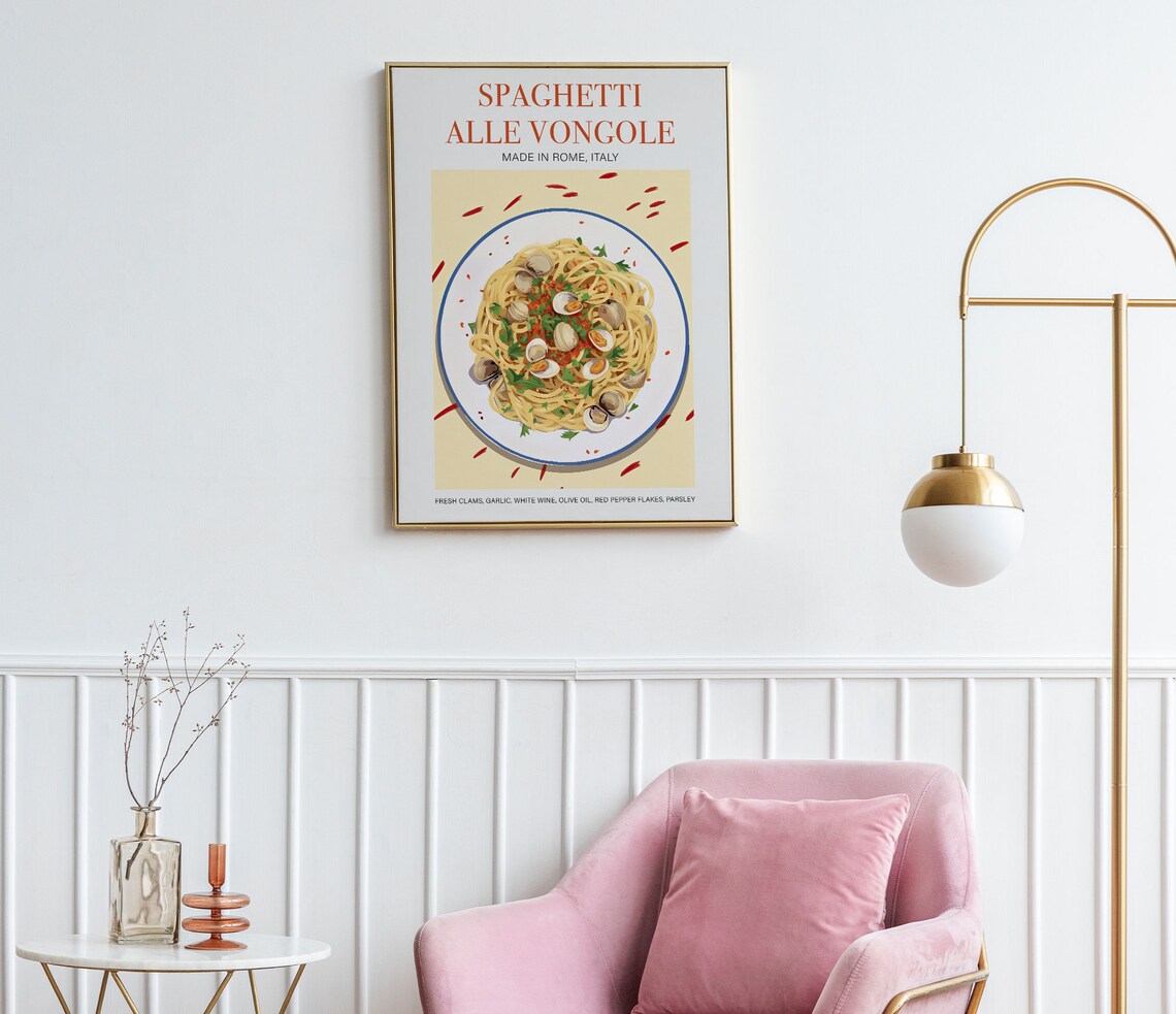 Spaghetti alle Vongole Made in Rome Italy Retro Kitchen Food Poster - Image 4