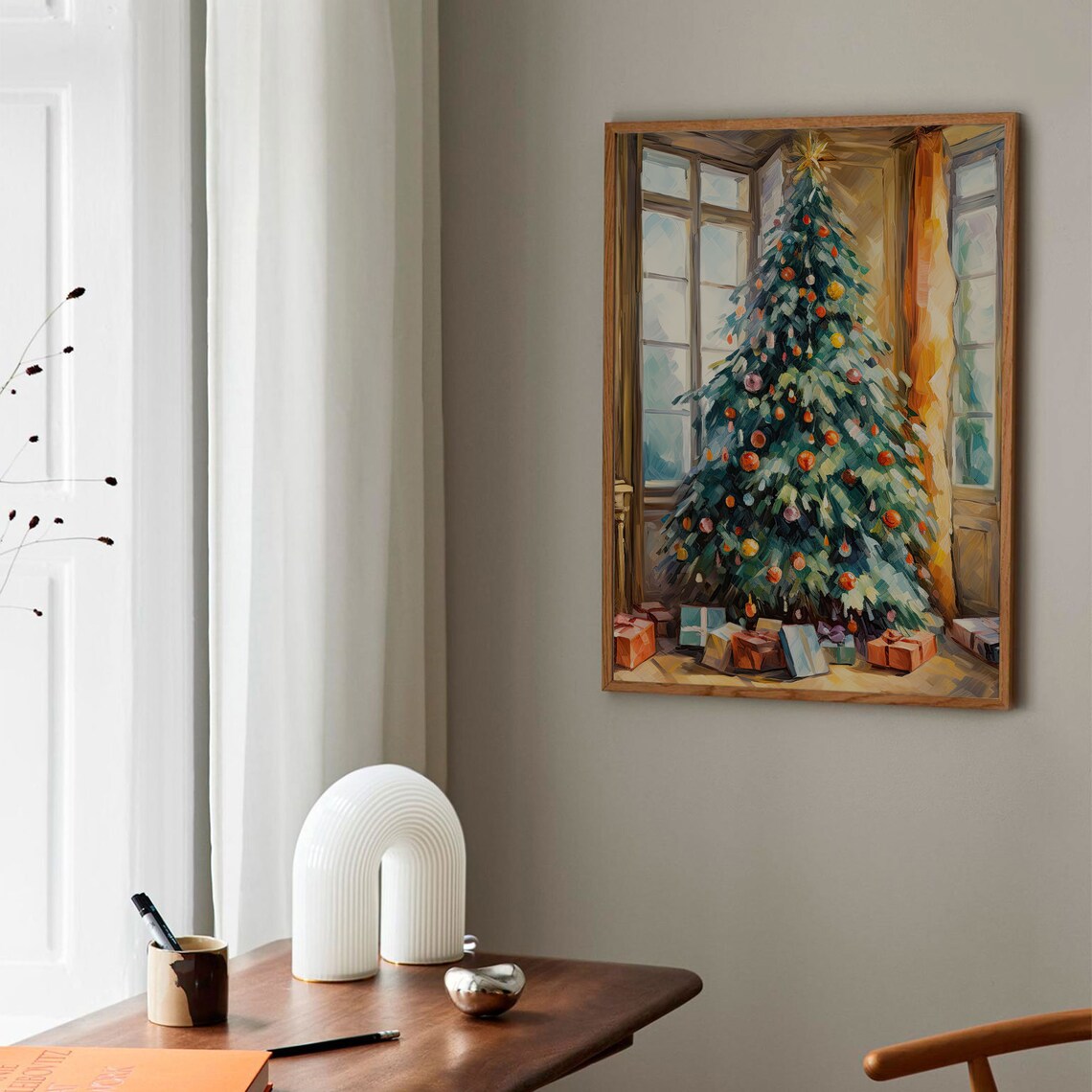 Christmas Tree Sunlit Room Oil Painting Vintage Holiday Gifts Poster - Image 3