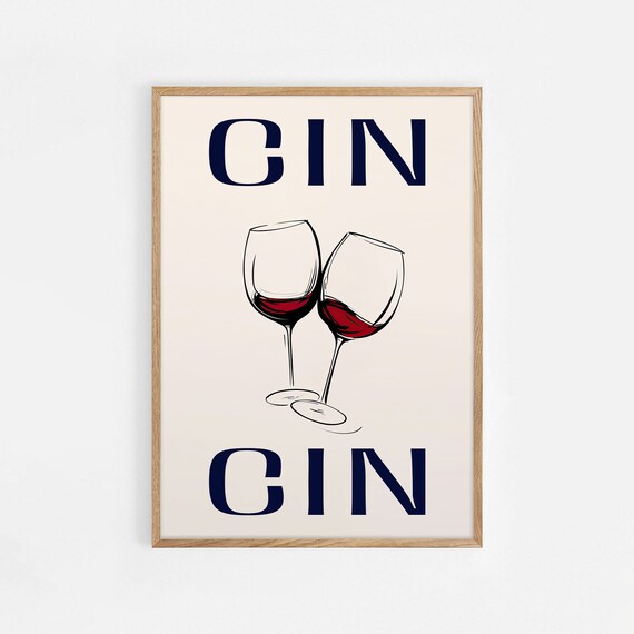 Cin Print Retro Wine Bar Cart Art Cocktail Poster Drink Vintage Cheers