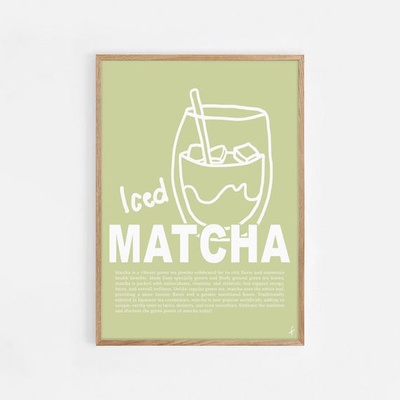 Matcha Latte Poster Japanese Tea Coffee Print Hand Drawn Beverage Poster Kitchen Decor Minimalist Wall Art Print Housewarming 777