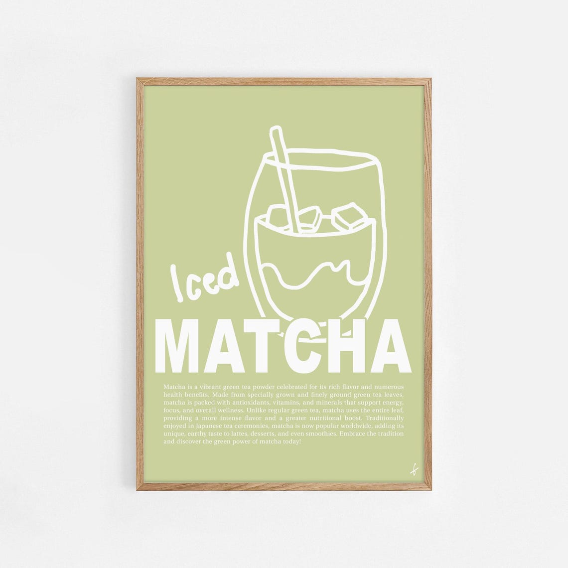 Iced Matcha Line Art Sage Green Modern Kitchen Beverage Poster