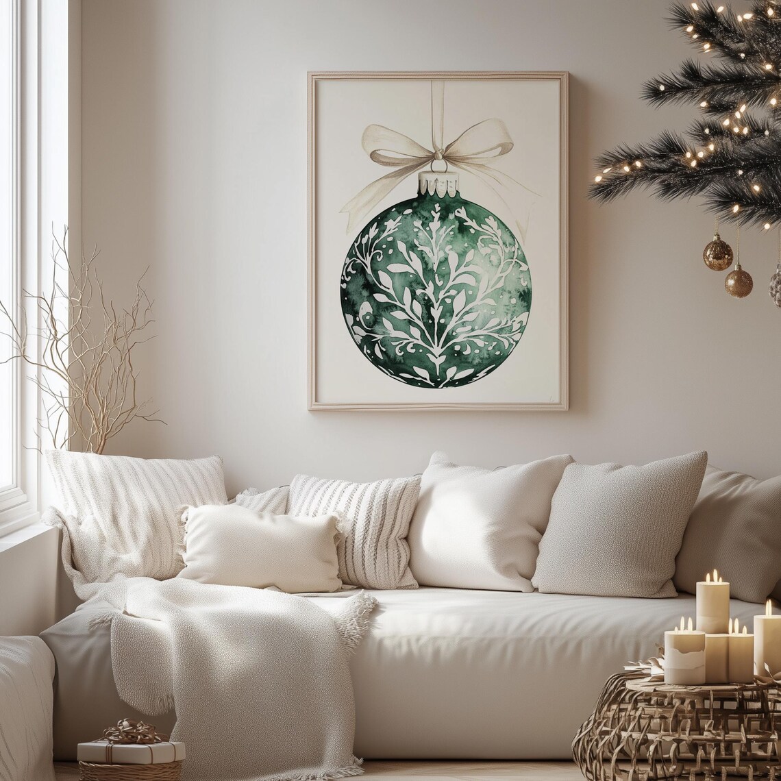 Green Christmas Bauble Watercolor Botanical Ornament Holiday Poster - Image 3