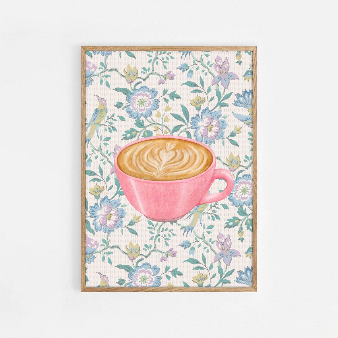 Pink Latte Cup Heart Art Floral Chintz Coffee Cozy Kitchen Poster