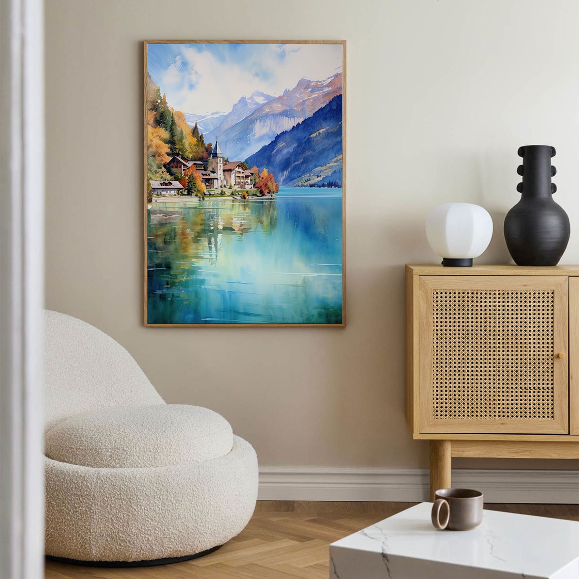Watercolor Painting Switzerland Travel Print Swiss Lake Wall Art Travel Gift Switzerland Poster Housewarming Gift Swiss Mountains Decor - Image 3