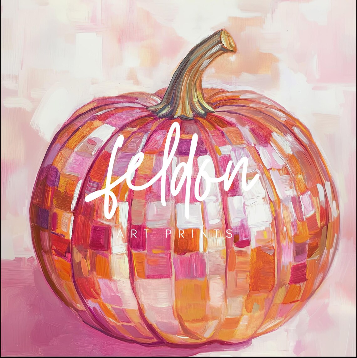 Disco Ball Pumpkin Pink Orange Glam Fall Halloween Art Poster - Image 2
