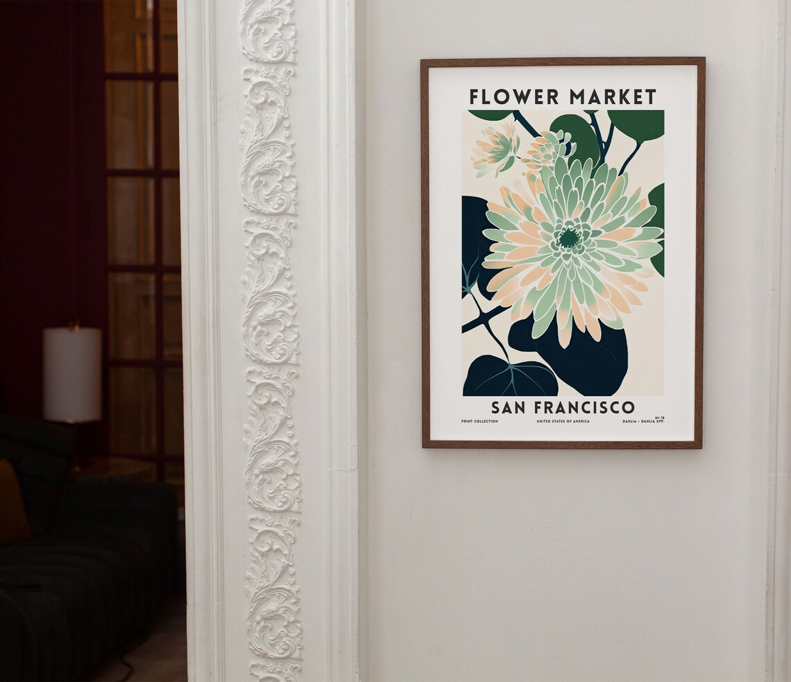 San Francisco Flower Market Dahlia Botanical USA Floral Art Poster - Image 2