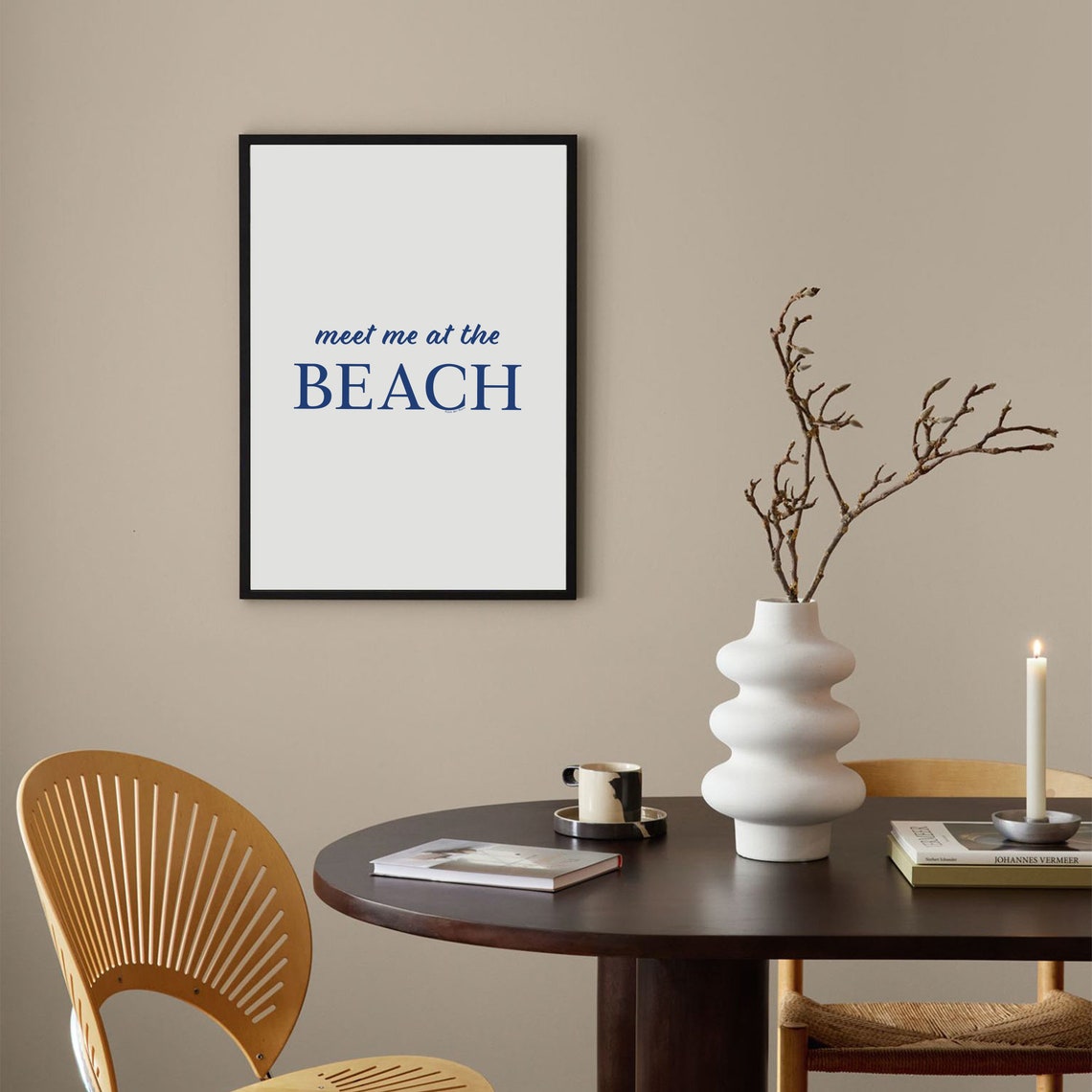 Meet Me At The Beach Navy Script Typography Coastal Art Poster - Image 4