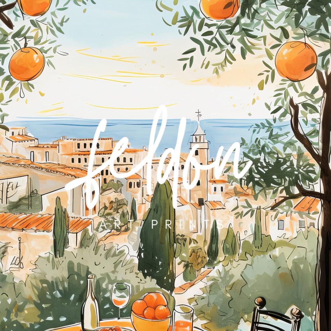 La Dolce Vita Amalfi Coast Italy Art Colorful Art Painting Italian Positano Italy Travel Wall Art Retro Spritz Art - Image 2