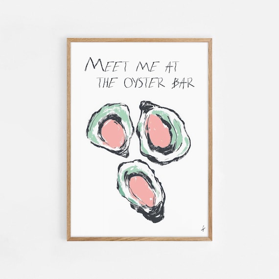 Oysters Bar Poster Retro Drink Poster Seafood Print Bar Cart Decor Kitchen Art Hand Drawn Art Food Lovers Gift Fish Print