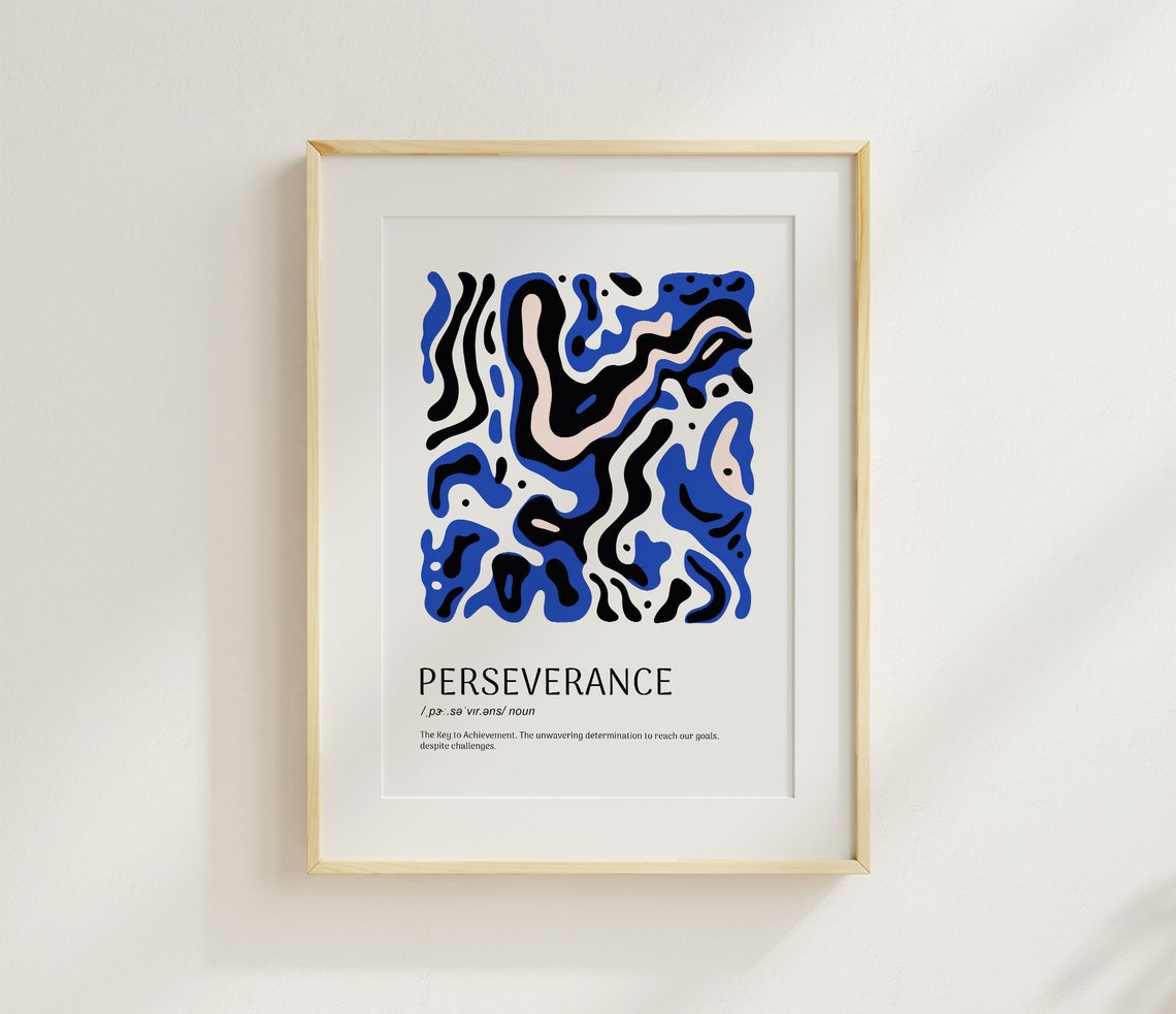 Perseverance Definition Blue Abstract Art Inspirational Words Poster - Image 2