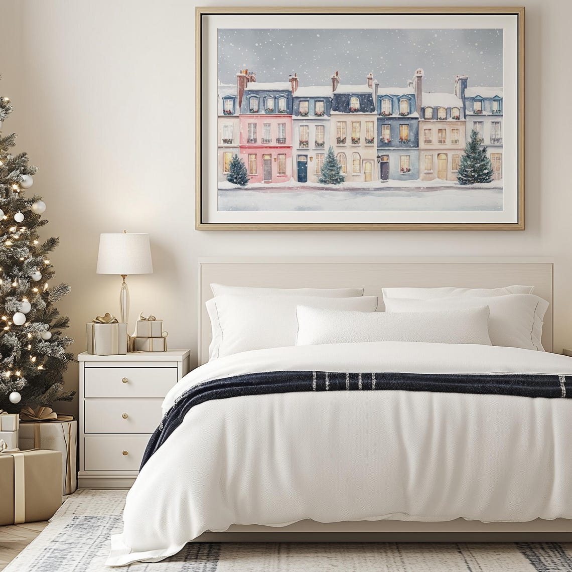 Art Christmas Pastel Christmas Village Watercolor Cute Pastel Holiday Houses Winter Art Watercolour Painting Winter Wall Art 738 - Image 2