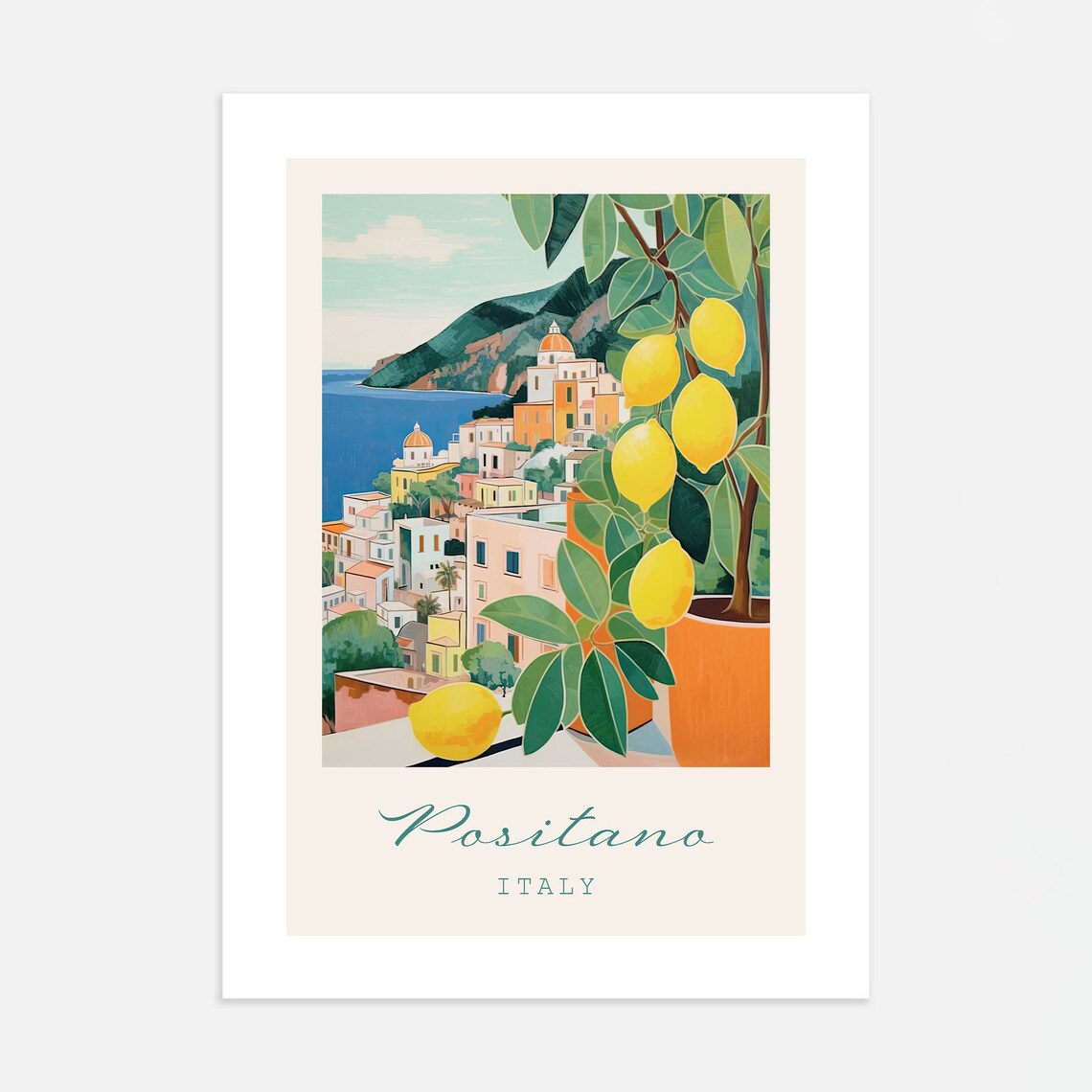 Positano Italy Vintage Travel Scene Amalfi Coast Lemon Poster - Image 4