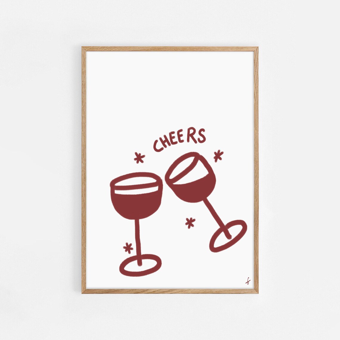 Cheers Red Wine Glasses Minimalist Bar Cart Kitchen Wall Art