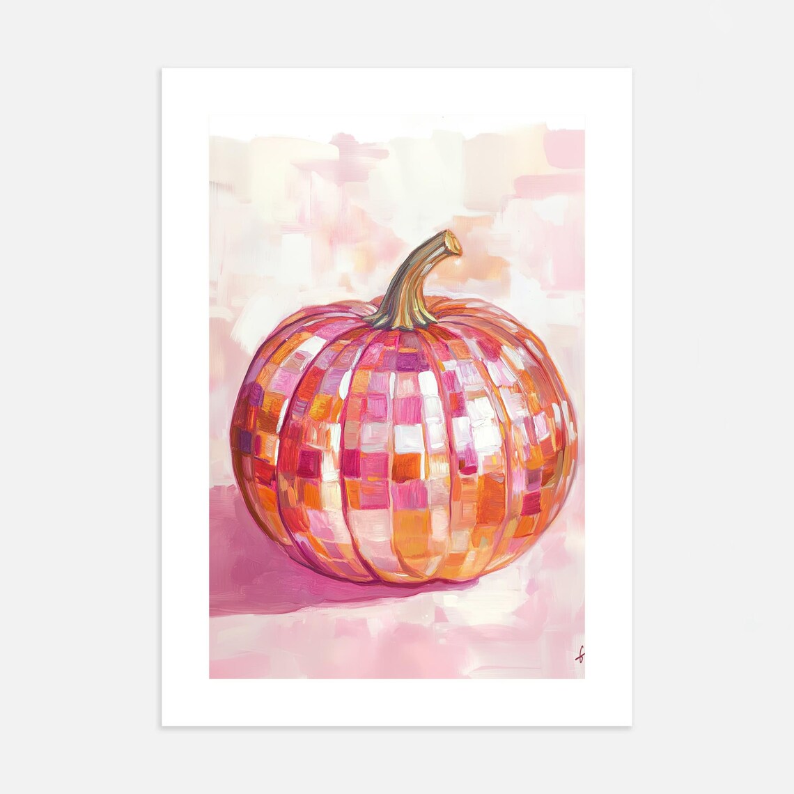 Disco Ball Pumpkin Pink Orange Glam Fall Halloween Art Poster - Image 3