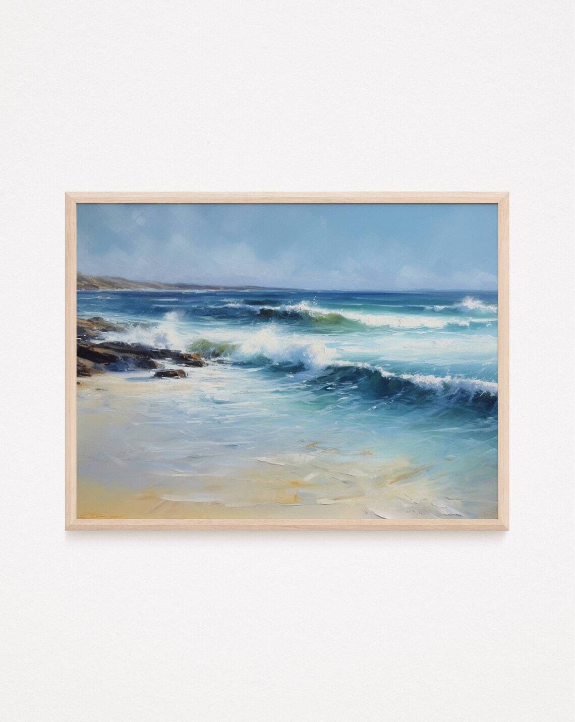 Ocean Beach Waves, Oil-Painting Style Art Print - Image 2