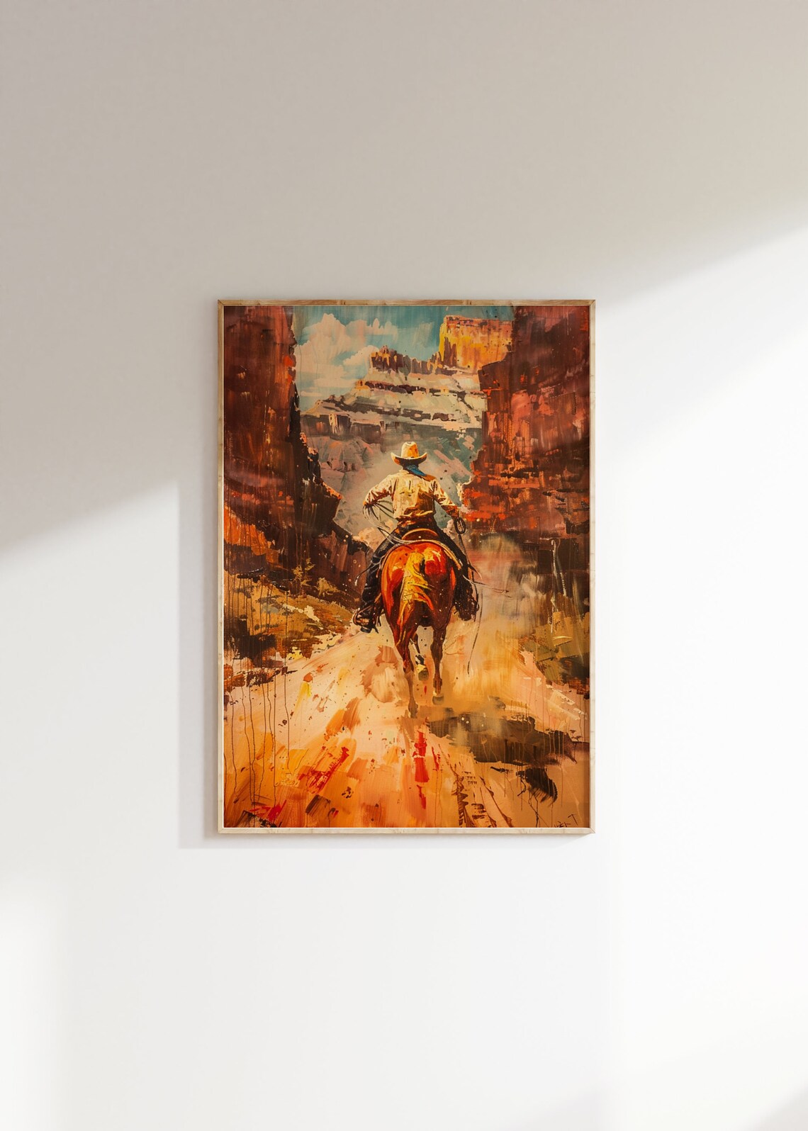 Western Cowboy Oil Painting, Vintage Rustic Art Print - Image 2