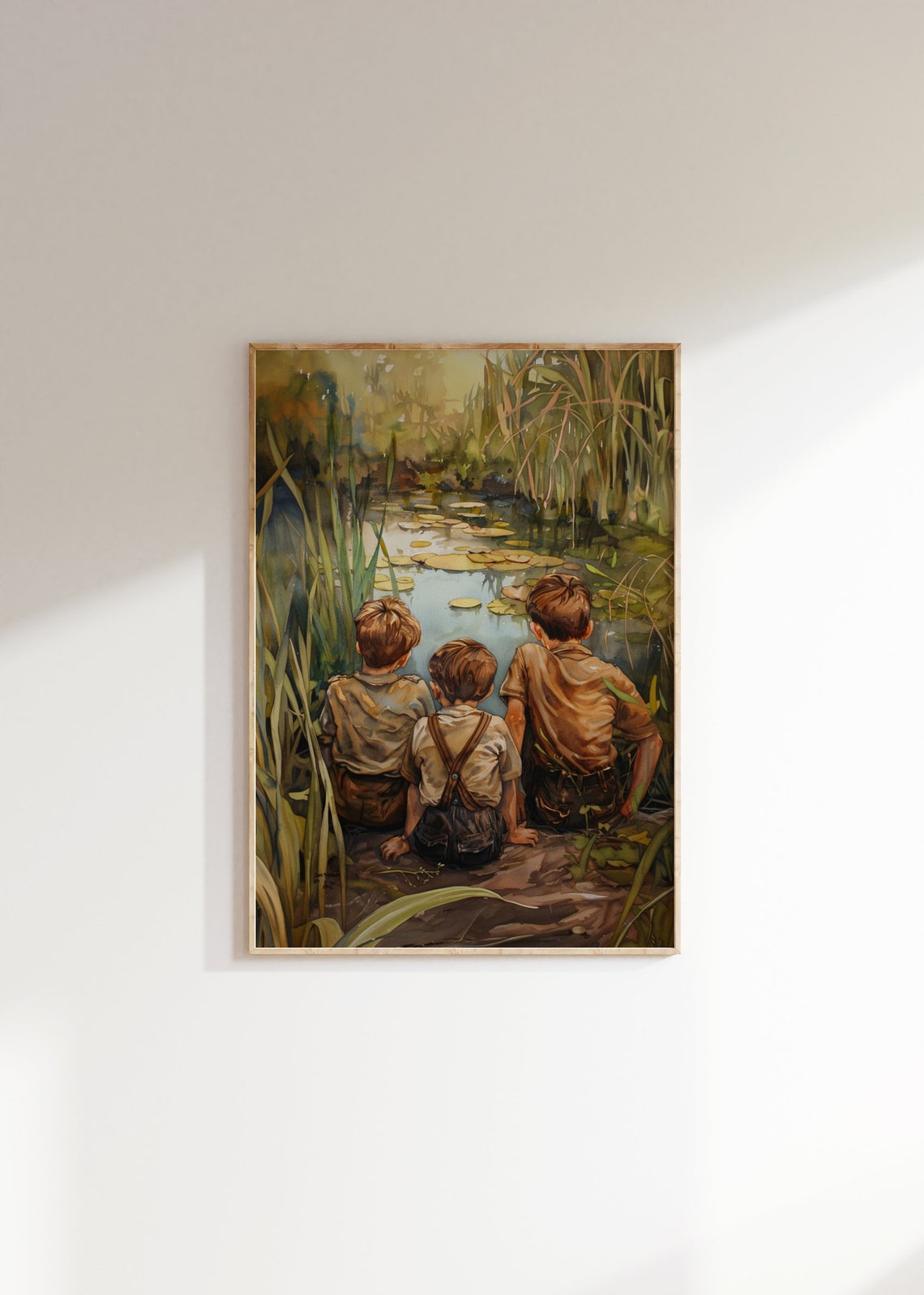 Vintage Boys Room Art Boy By Pond Oil Painting Print Wall Art Nursery Decor Farmhouse Kids Room Artwork - Image 2