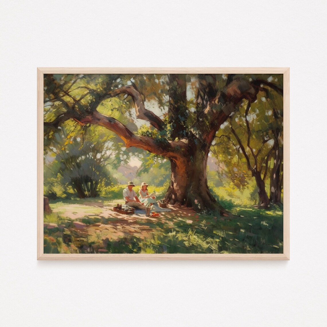 Picnic Under Tree Vintage Oil Painting Wall Art Print Rustic Antique Art - Image 2