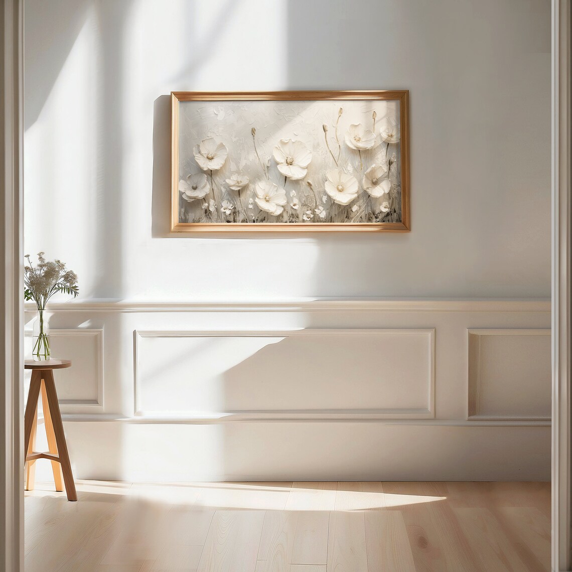 White Wildflowers Textured Impasto Neutral Modern Farmhouse Poster - Image 2