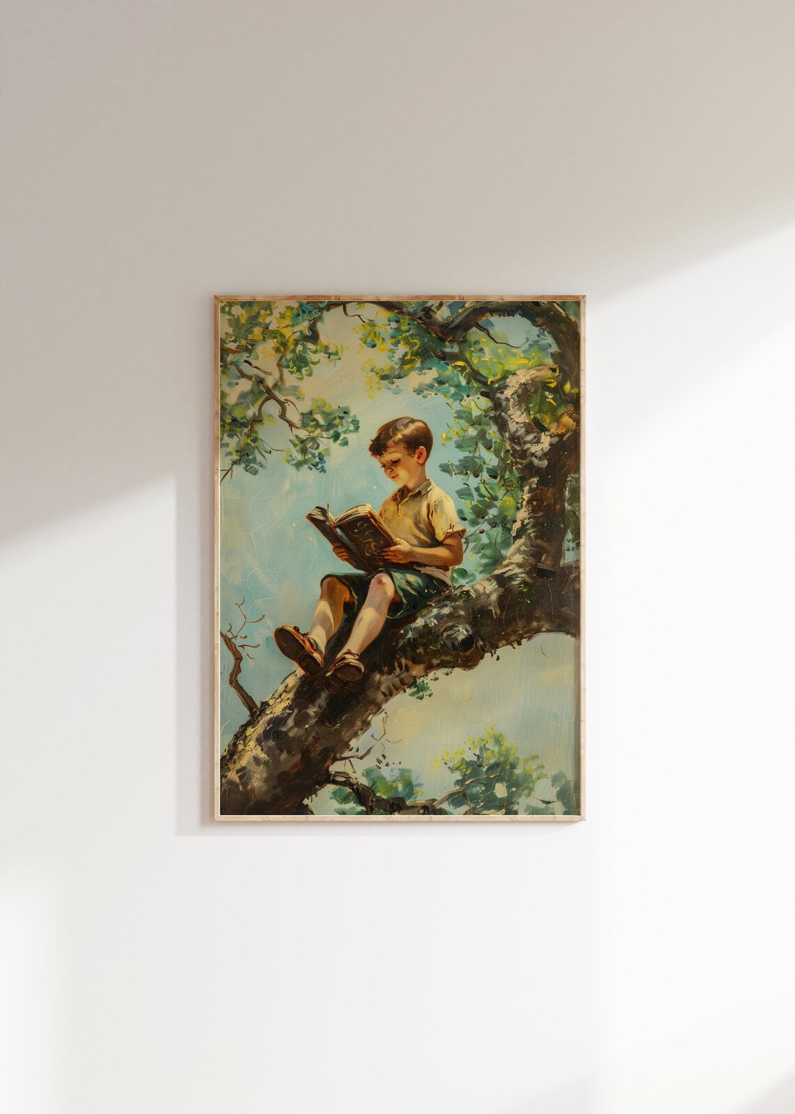 Vintage Boys Room Art Boy Reading In A Tree Painting Wall Decor Print Boys Nursery Artwork - Image 2