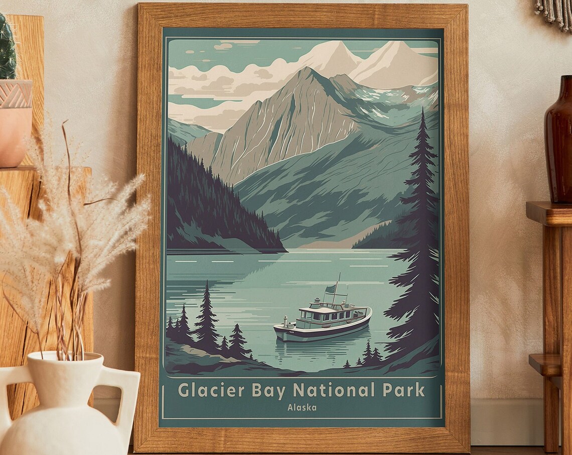 Serene Glacier Bay National Park Alaska Vintage Retro Poster