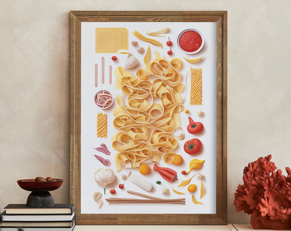 Pasta Flat Lay with Pappardelle Ribbons Tomatoes and Sauce Poster