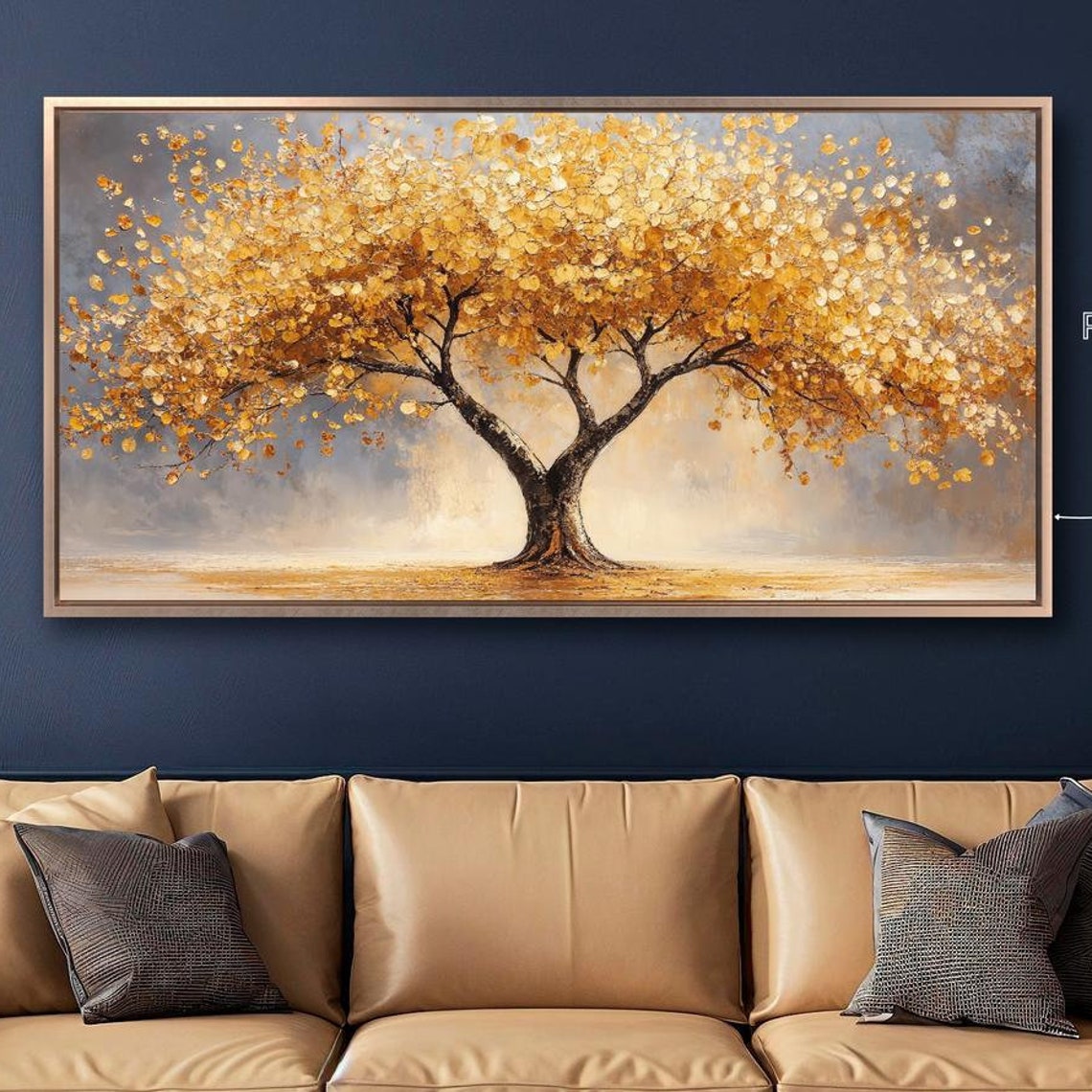 Golden Autumn Tree In Open Field Fall Foliage Abstract Wall Poster