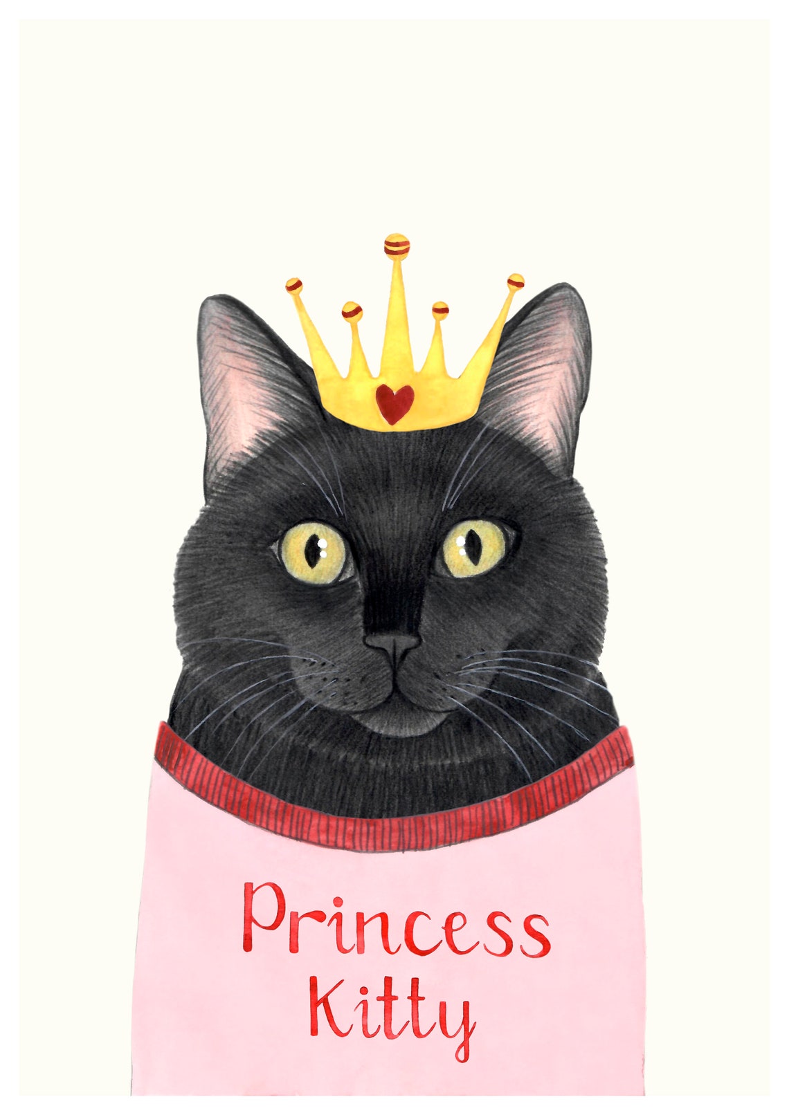 Black Cat Princess Kitty Gold Crown Pink Sweater Watercolor Poster