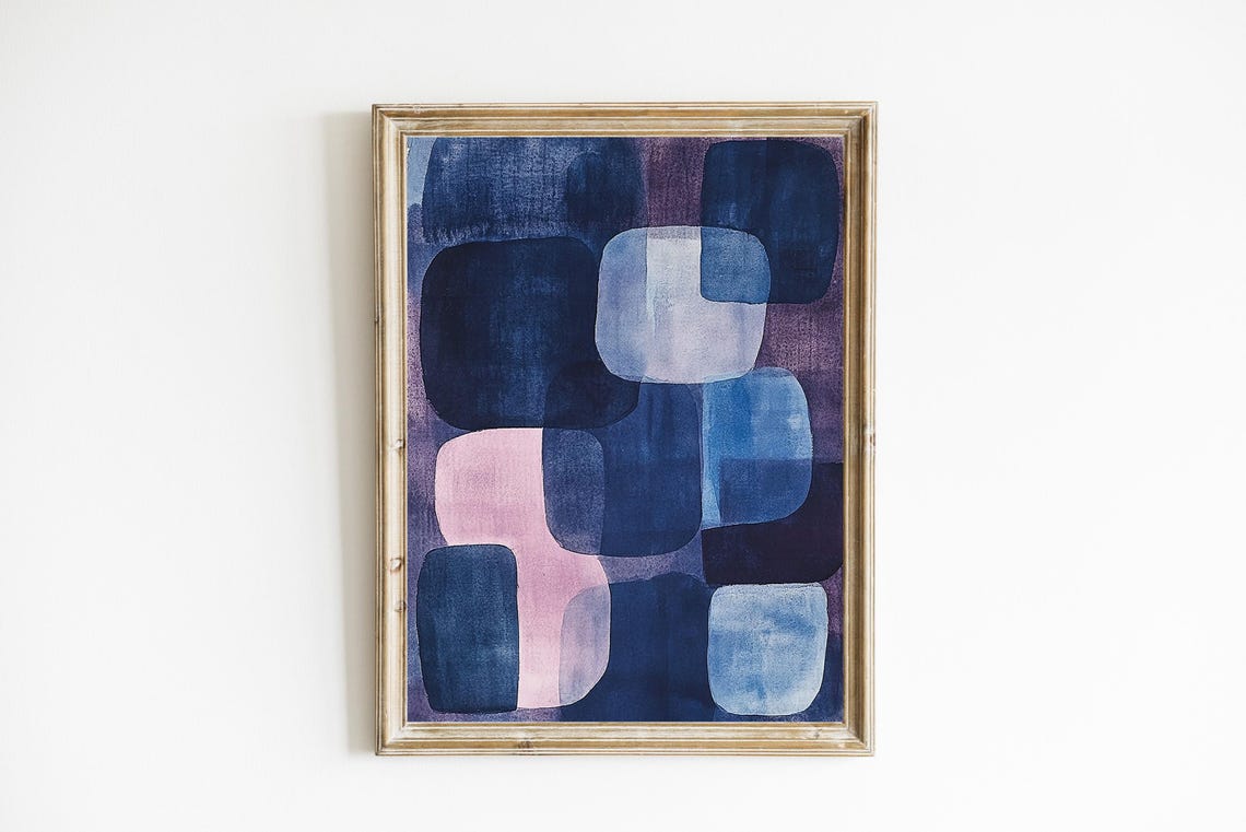 Navy Rose Abstract Watercolor Blocks Moody Modern Gallery Print