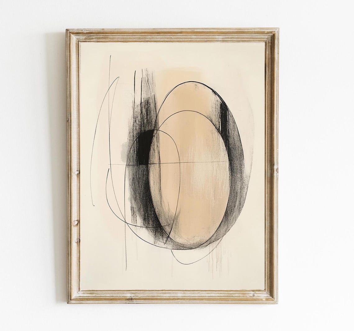 Abstract Neutral Ink Sketch Minimalist Contemporary Wall Art