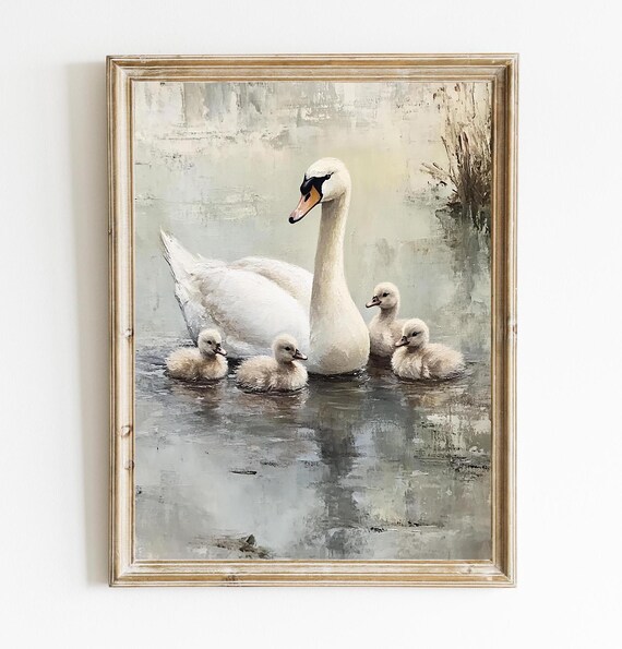 Vintage Spring Swan Nursery Art Farmhouse Print Antique Decor Wall E282