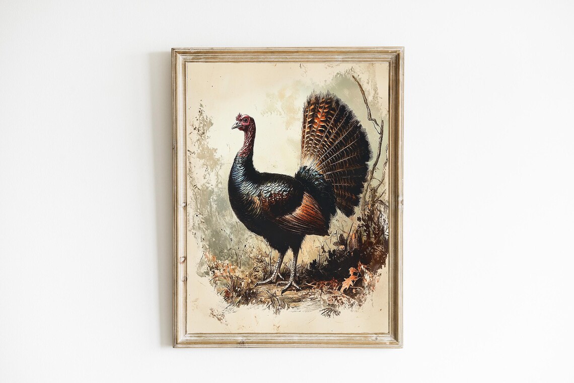 Vintage Turkey Art Print, Thanksgiving Farmhouse Decor