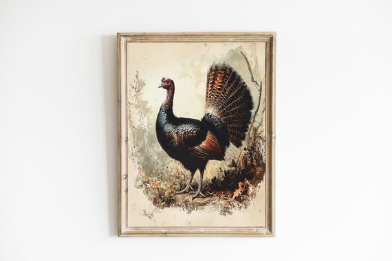 Vintage Turkey Art Print, Thanksgiving Farmhouse Decor