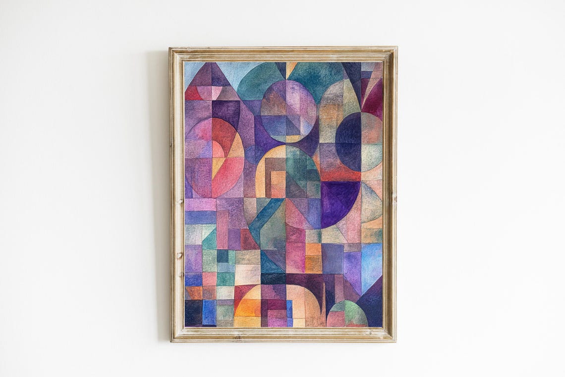 Abstract Geometric Mosaic Circles Teal Purple Vintage Wall Art