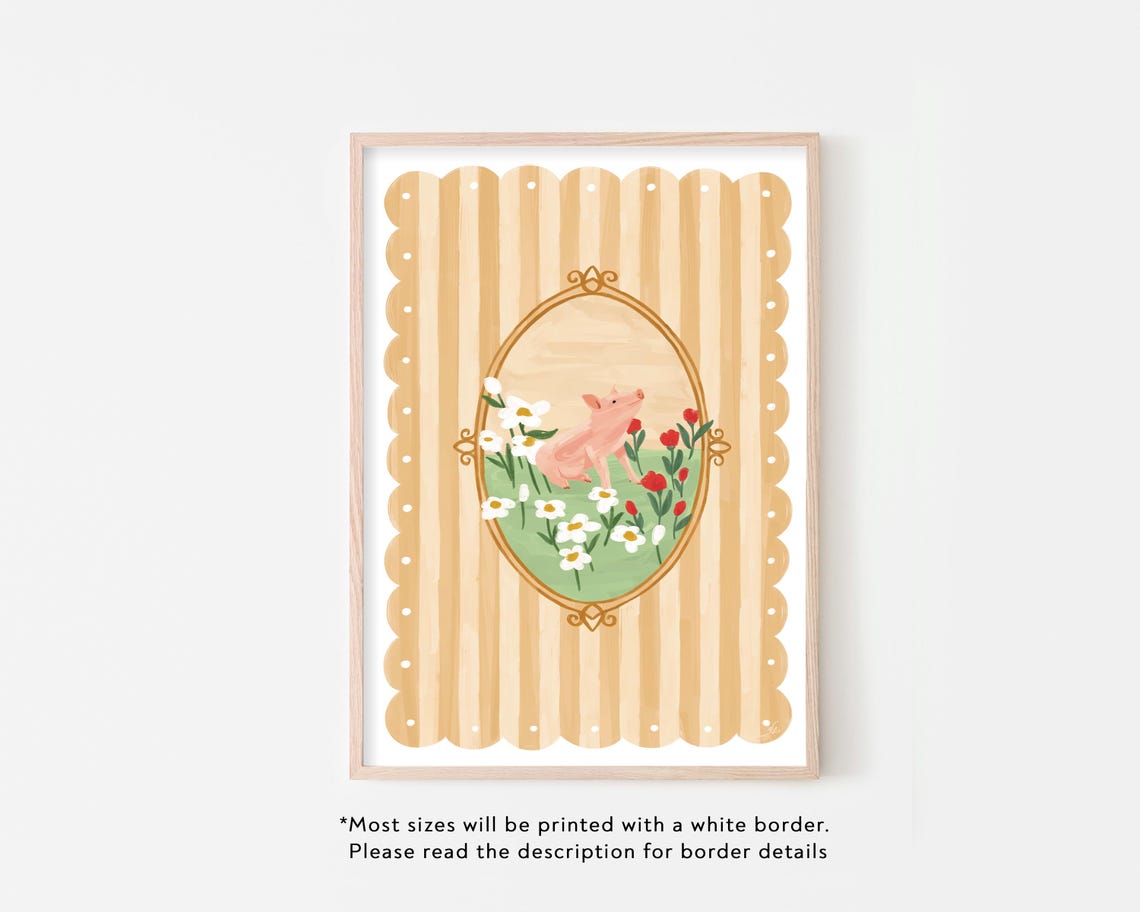 Baby Pig Cottage Core Nursery Decor, Boho Art Print - Image 3