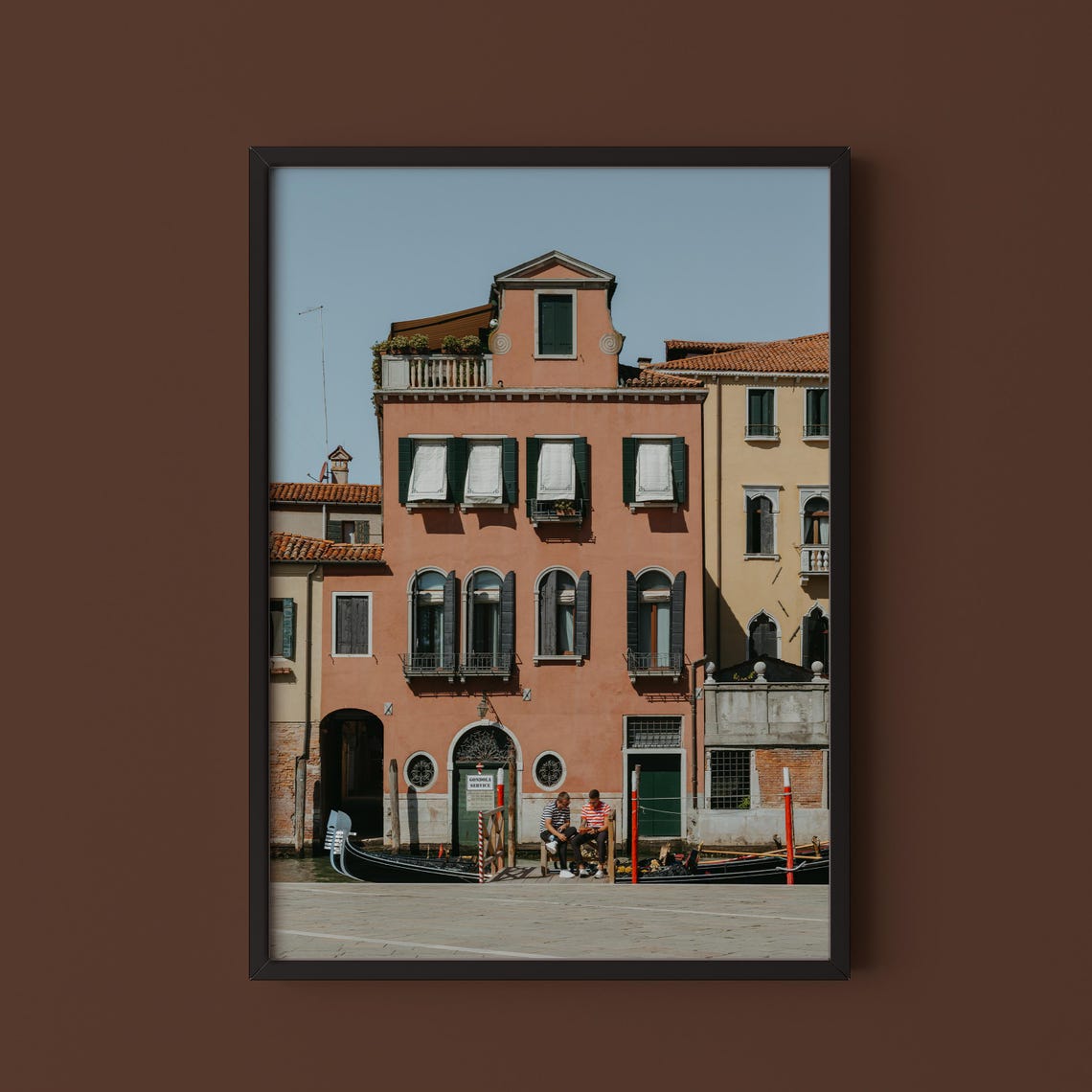 Venice Canal Side Building Gondolas Italy Travel Photography Poster