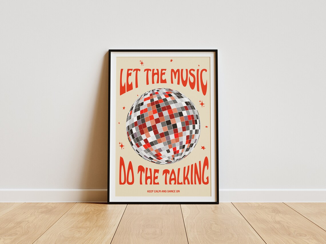 Vintage Groovy Let the Music Do the Talking Disco Ball Quote Poster - Image 4