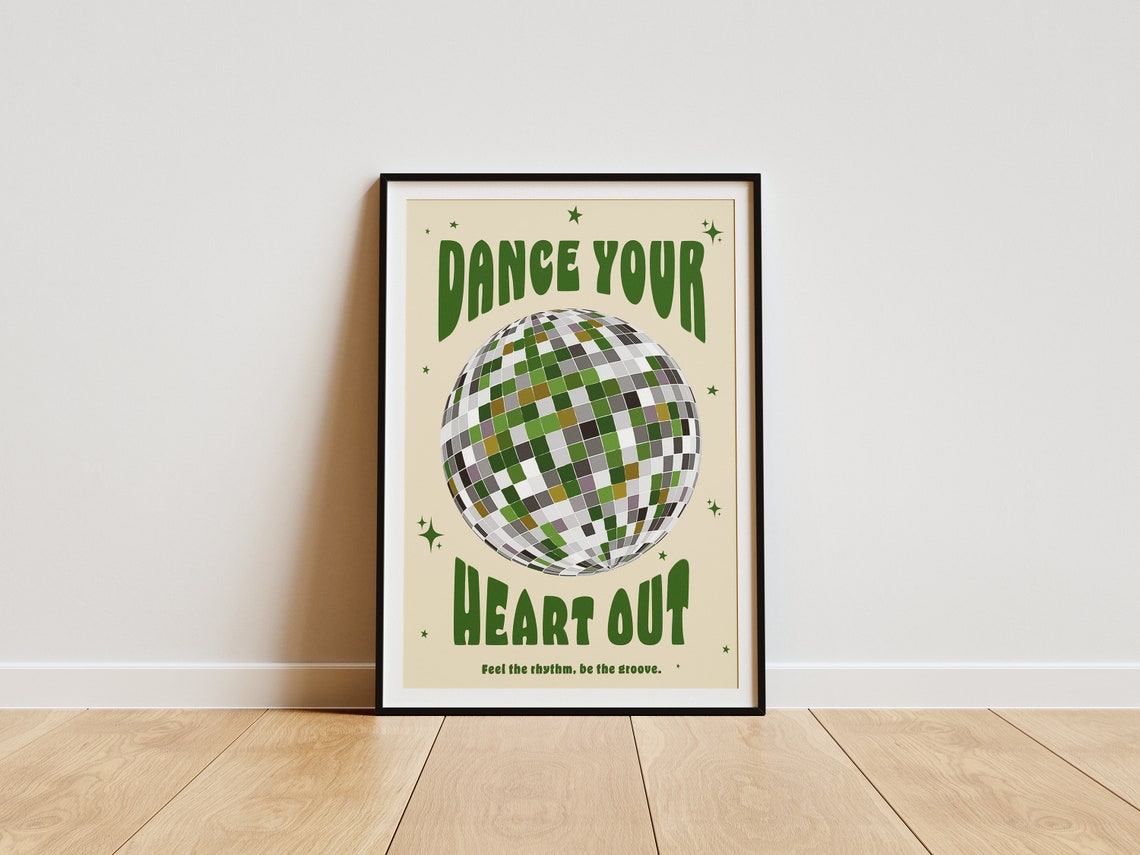 Groovy Retro Dance Your Heart Out Red Disco Ball Quote Poster - Image 3