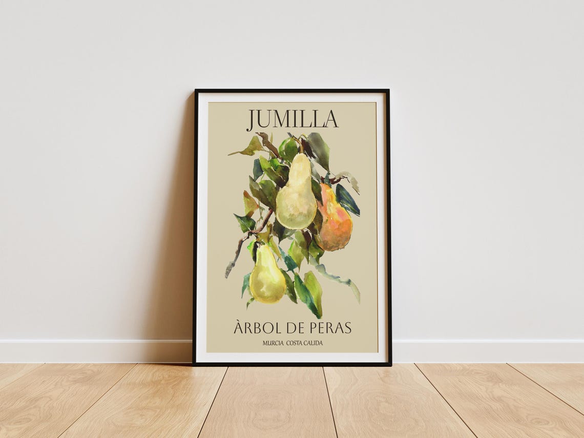 Jumilla Pear Tree Orchard Watercolor Spanish Market Style Poster