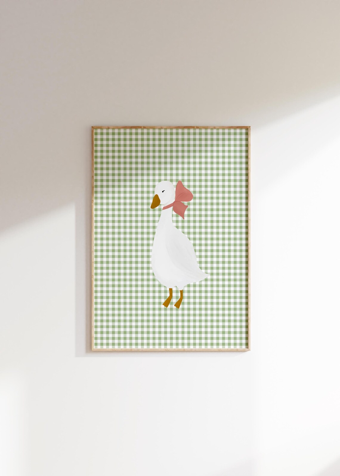 Girls Room Goose Wall Art Coquette Room Decor Cottagecore Nursery Little Girls Room Goose Print Gingham Wall Art Preppy Nursery Art Pink Bow