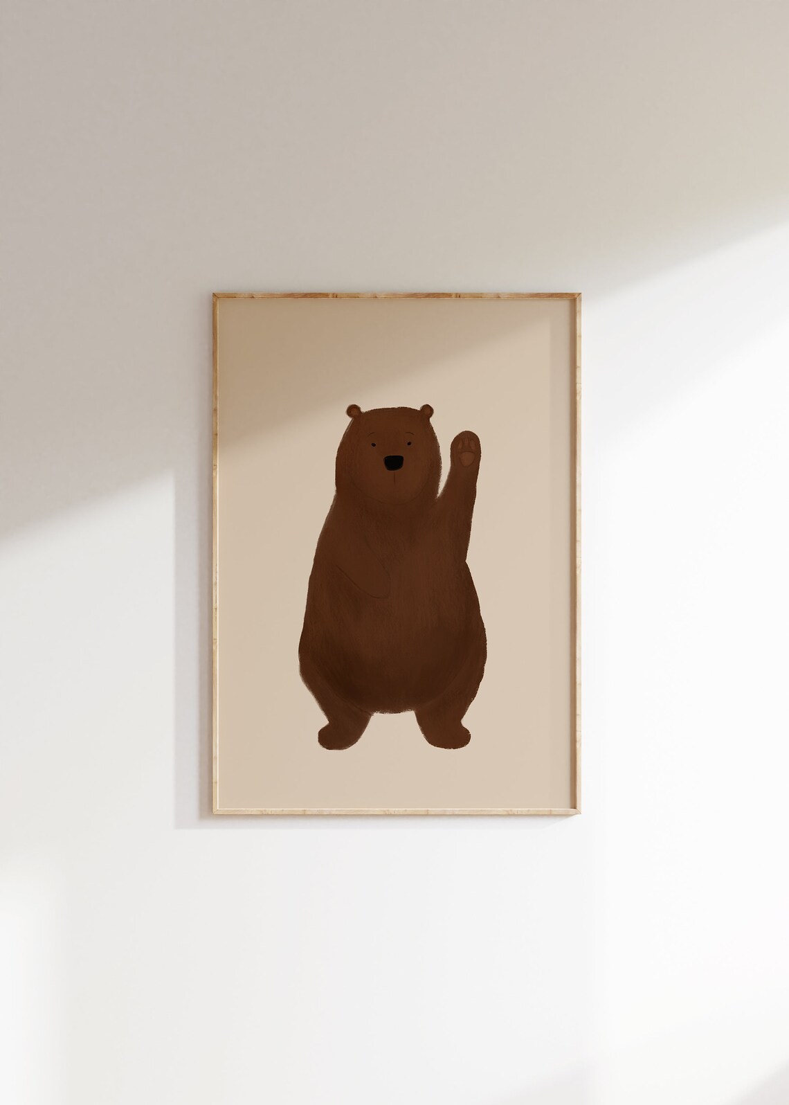Beige Nursery Bear Art Print, Neutral Woodland Decor