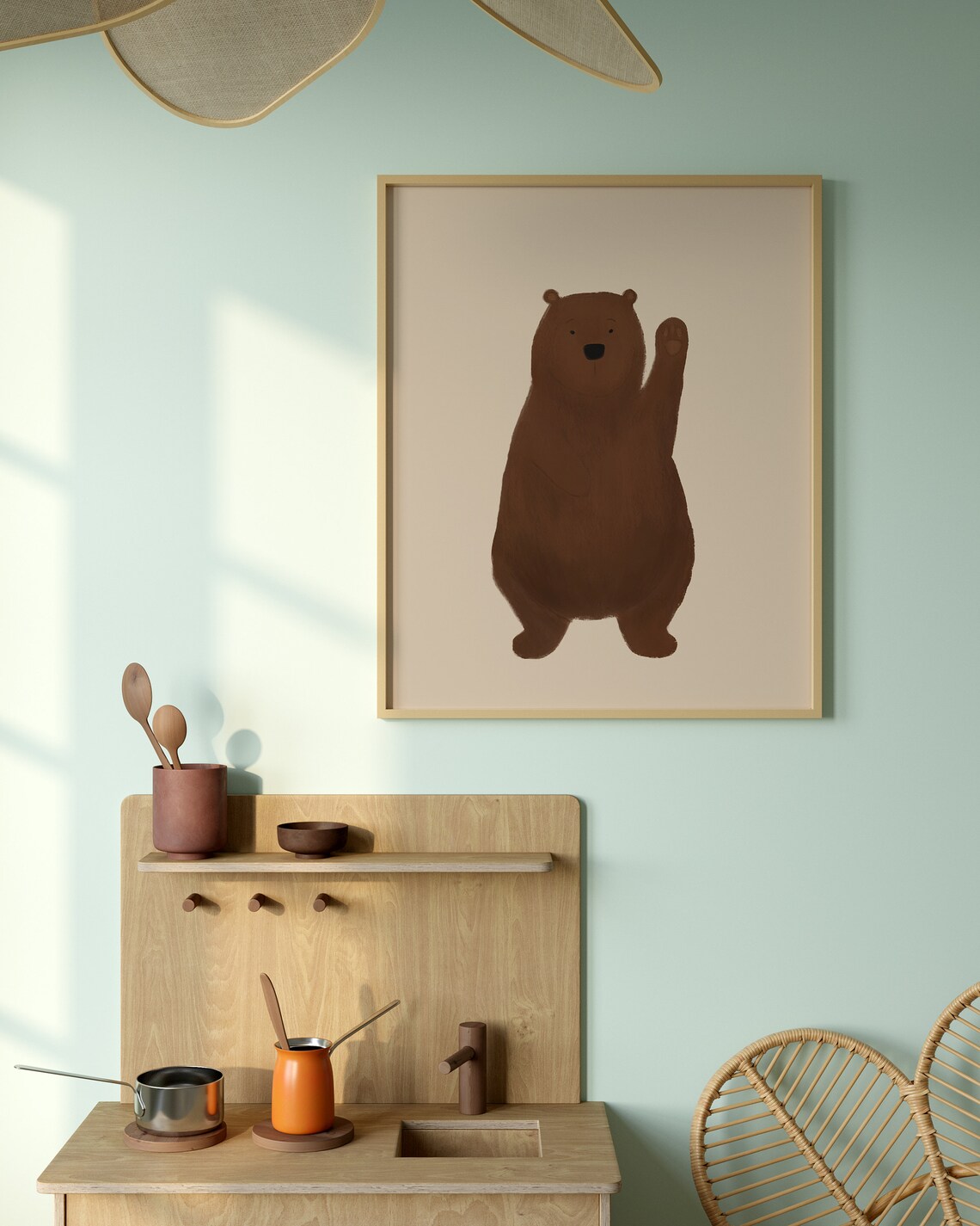 Beige Nursery Bear Art Print, Neutral Woodland Decor - Image 2
