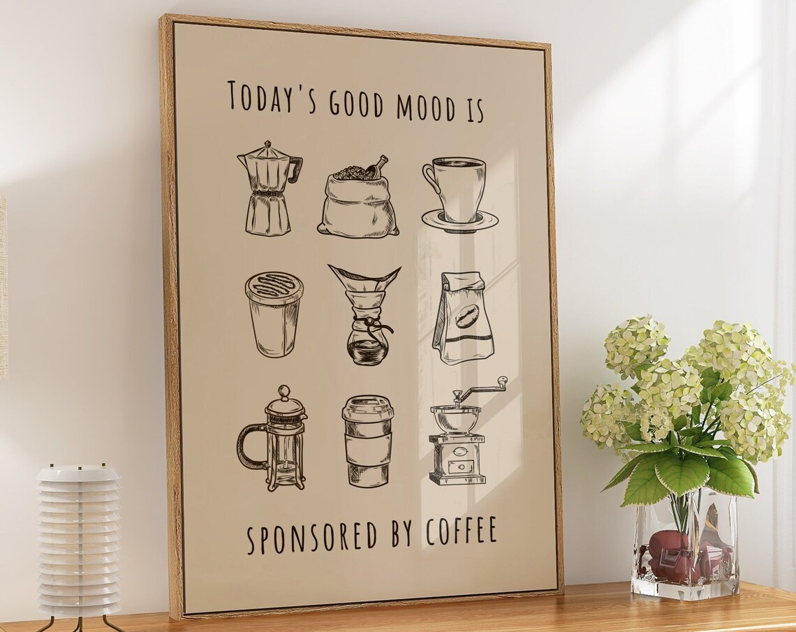 Today's Good Mood Sponsored By Coffee Retro Sketch Kitchen Art Poster