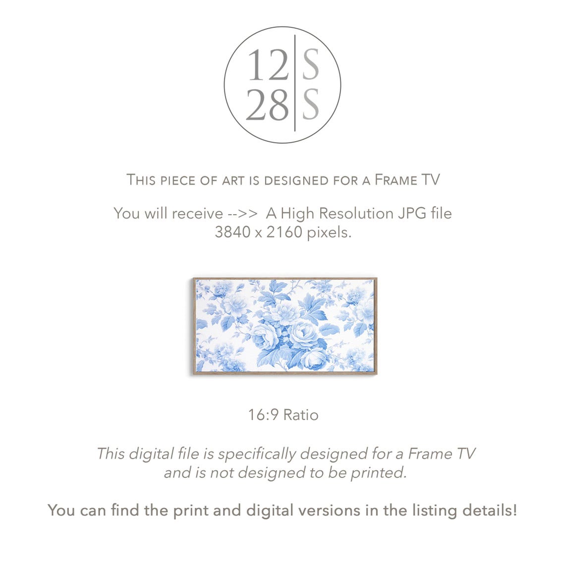 Blue White Chinoiserie Floral Roses Pattern Elegant Vintage Art Poster - Image 2
