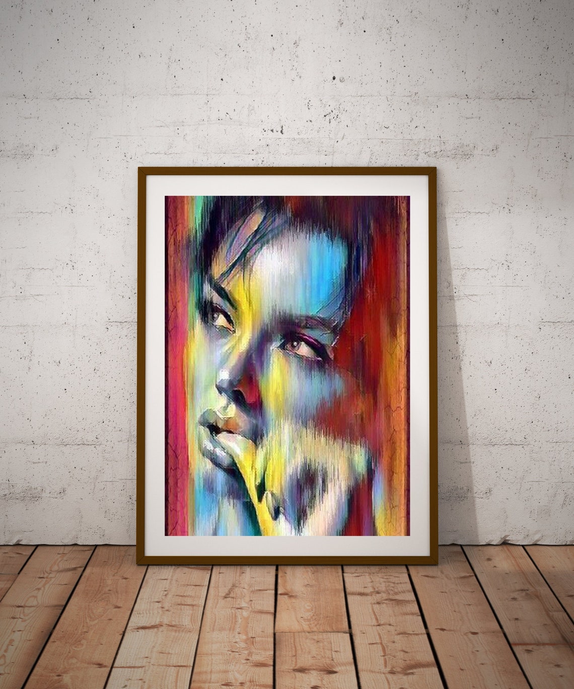 Abstract Woman Face Colorful Rainbow Paint Modern Art Portrait Poster