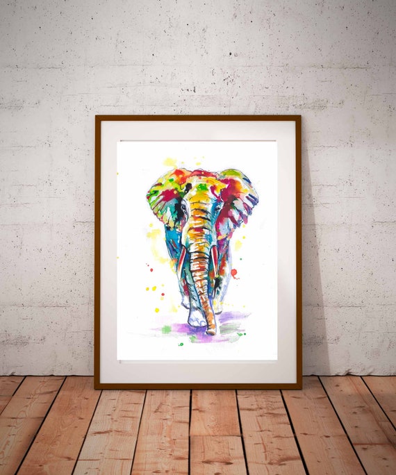 Elephant Watercolor Animal Art Print, Room Decor