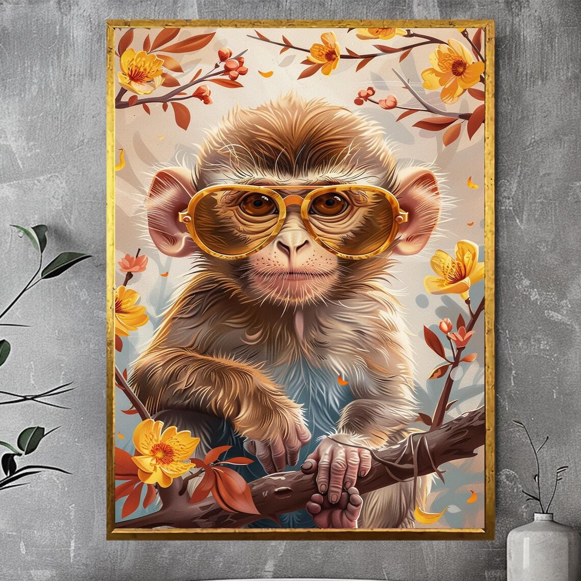 Cute Monkey Art Wall Decor Print Monkey With Glasses Boho Animal Art Playful Adorable Decor Whimsical Animal