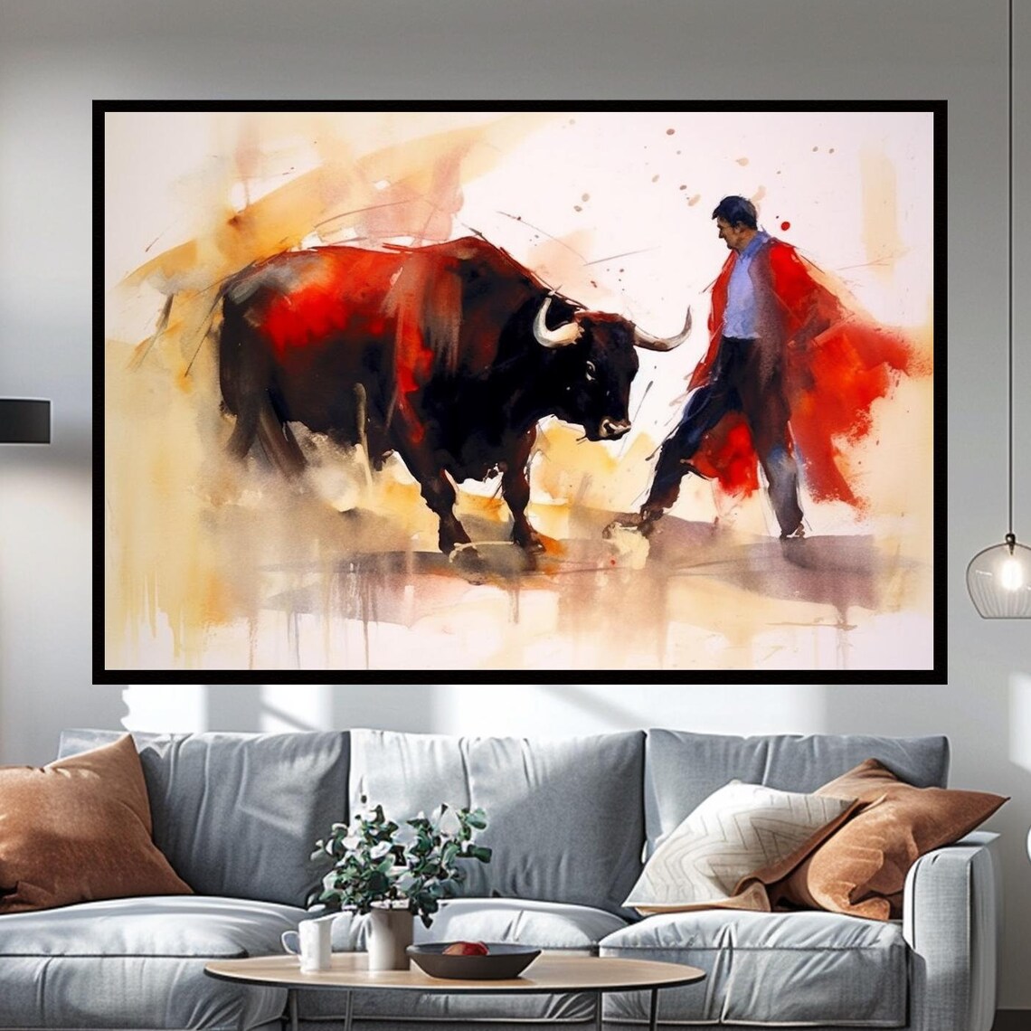 Spanish Matador Facing Bull Abstract Bullfighting Watercolor Poster